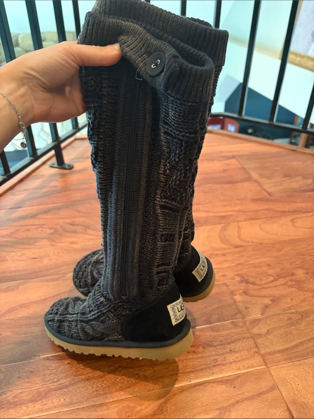 UGG Australia Classic Patchwork Knit Sweater Boot Tall Navy Size 6